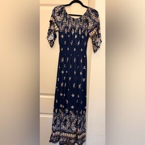 Navy Floral Maxi Dress | Size M | Date Night Boho